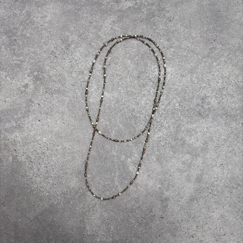 long wrap pearl metal necklace