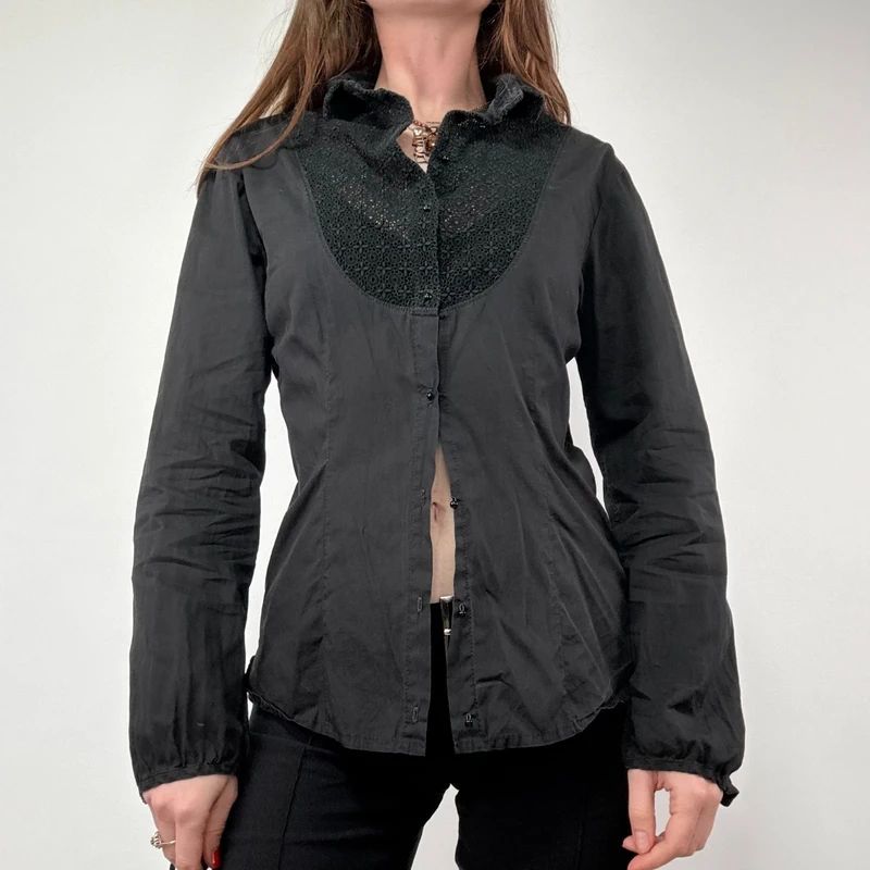 Black Flared Lace Shirt