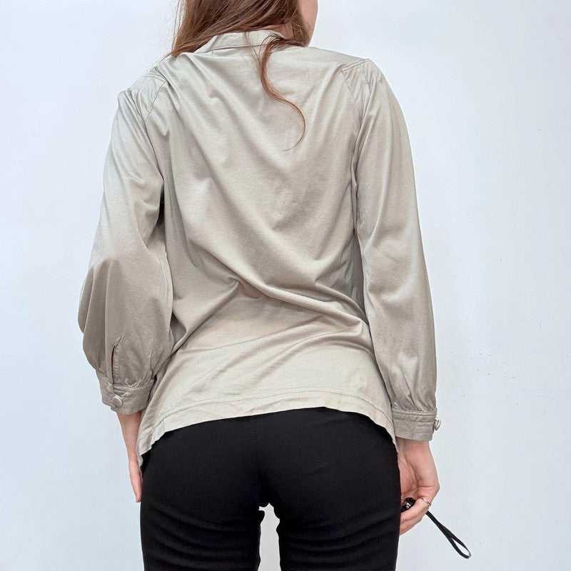 grey preppy button-up shirt blouse
