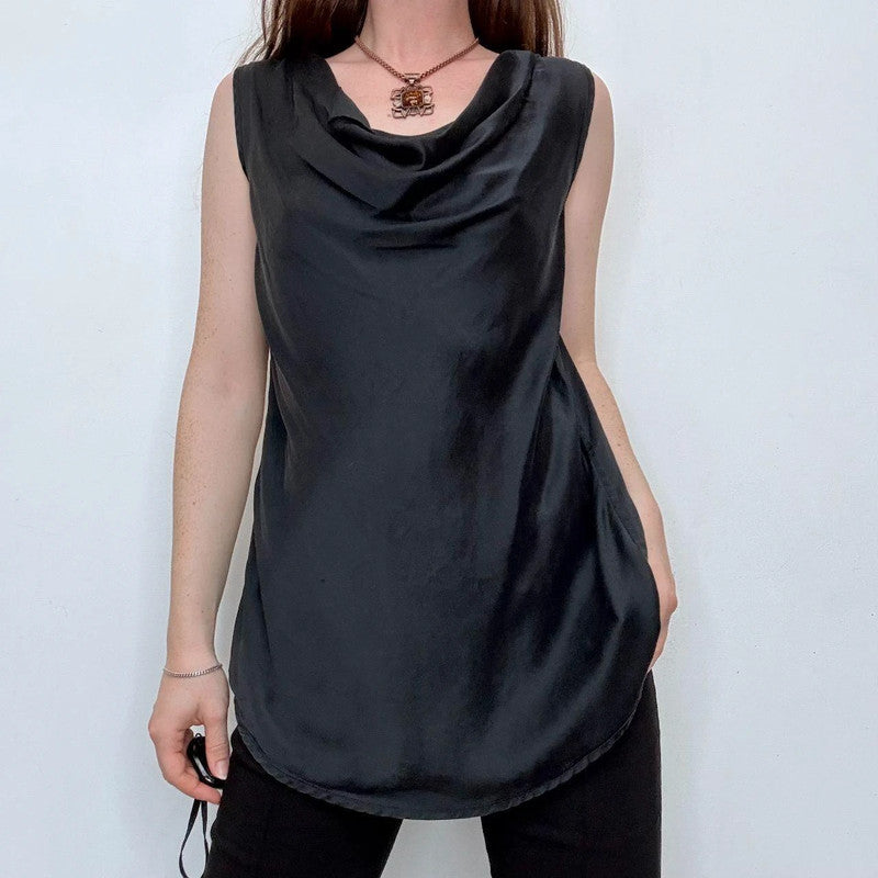 Luxury designer lingerie black silk draped vest