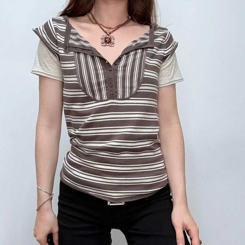 brown striped layered top
