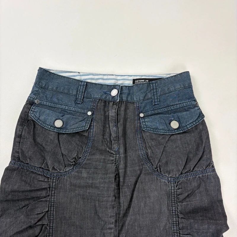 gathered cinched denim cropped pants