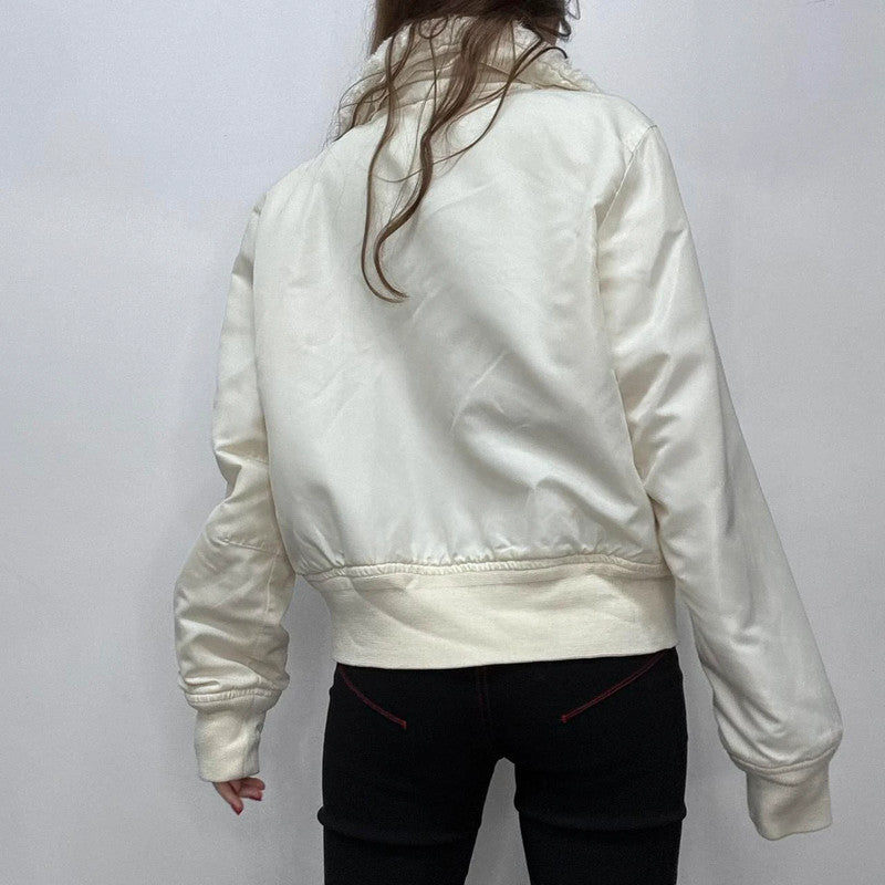 cream slouchy fur bomber jacket