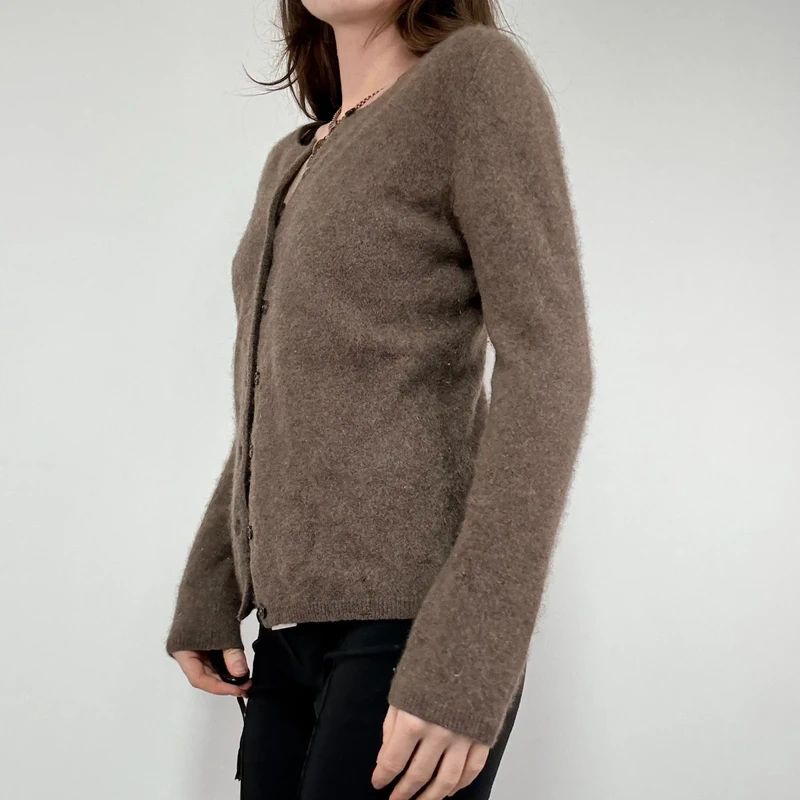Kujten brown cashmere fluffy cardigan