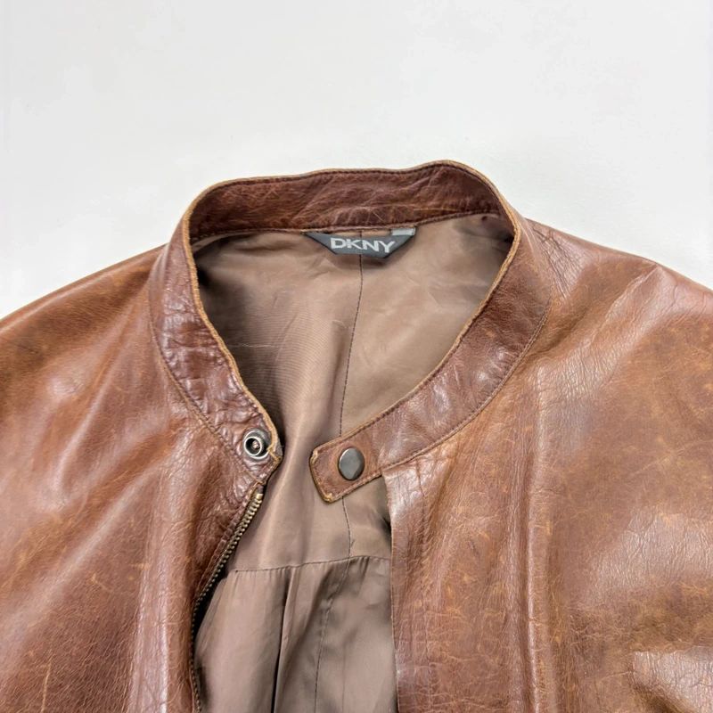 Brown Oversized Leather Bomber Jacket