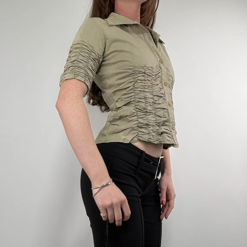 gathered khaki pleated shirt