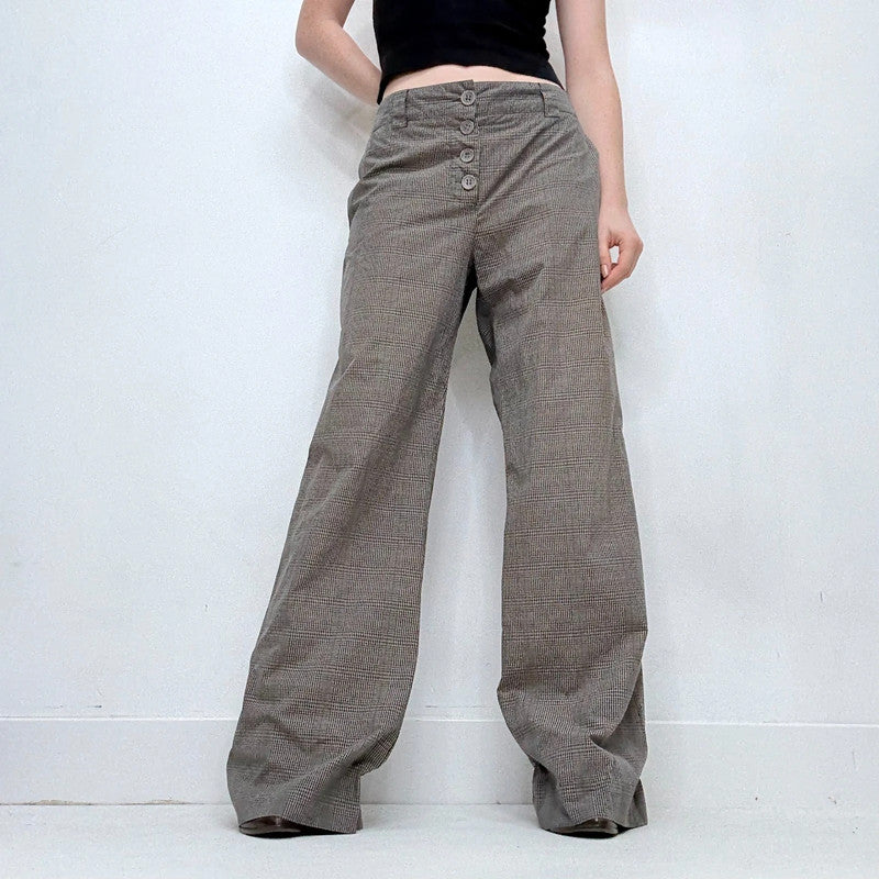 grey wide leg checked tartan trousers