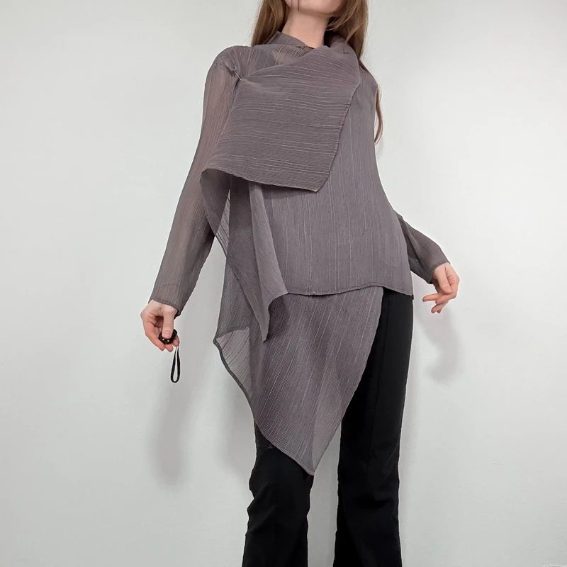 pleated crinkle draped asymmetric top