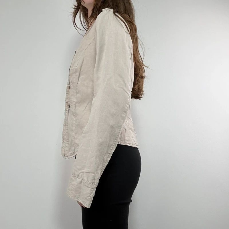 cotton khaki distressed button military jacket