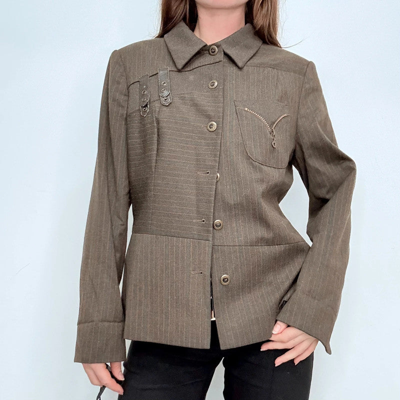 khaki pinstripe utility jacket