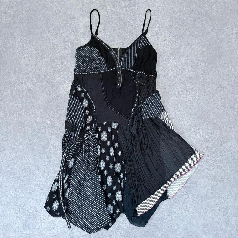 black patchwork polka dot asymmetric dress