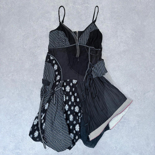 black patchwork polka dot asymmetric dress