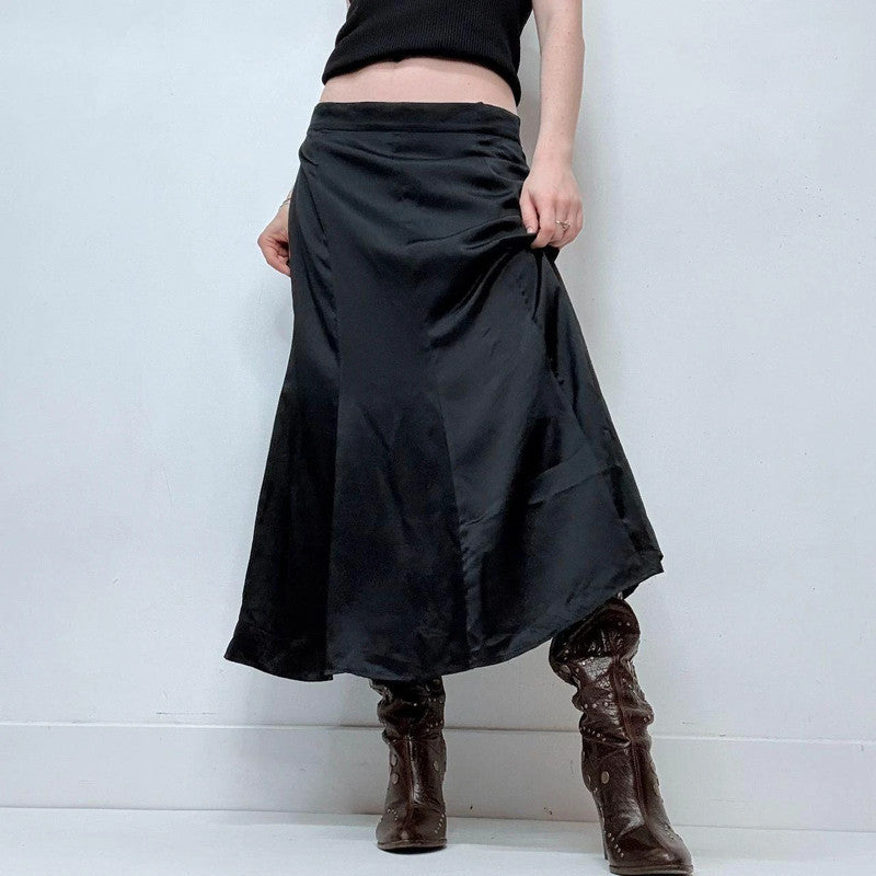 black silk flared floaty skirt