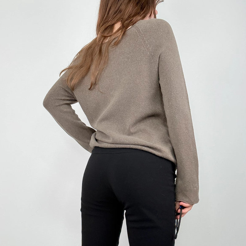 slouchy brown knit off the shoulder jumper