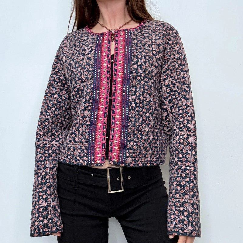 quilted floral padded cropped jacket