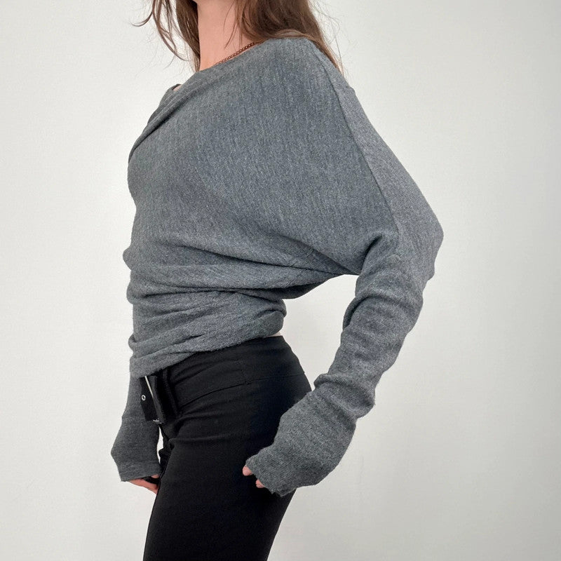 asymmetric grey batwing jumper