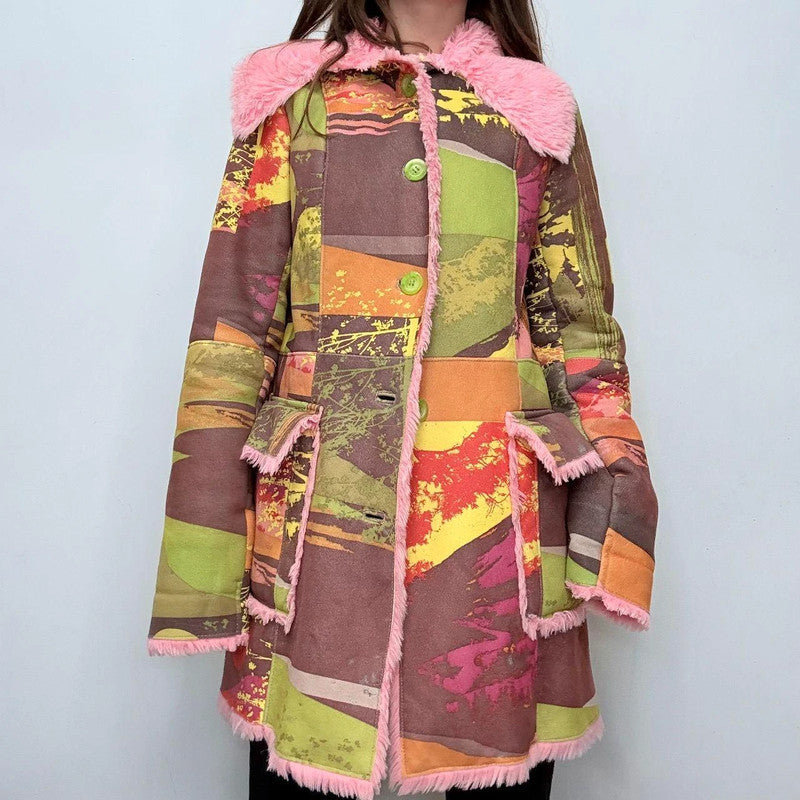 pink graphic Custo Barcelona patchwork  coat