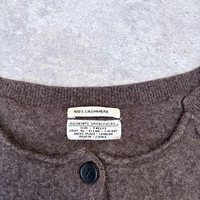 brown cashmere knitted cropped allsaints cardigan