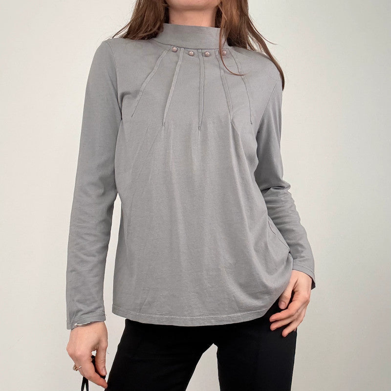 grey pleated long sleeve top