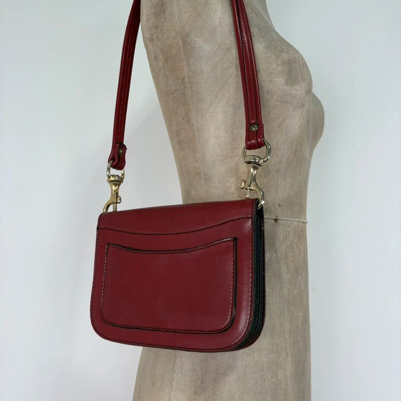 Red leather minimalistic shoulder handbag
