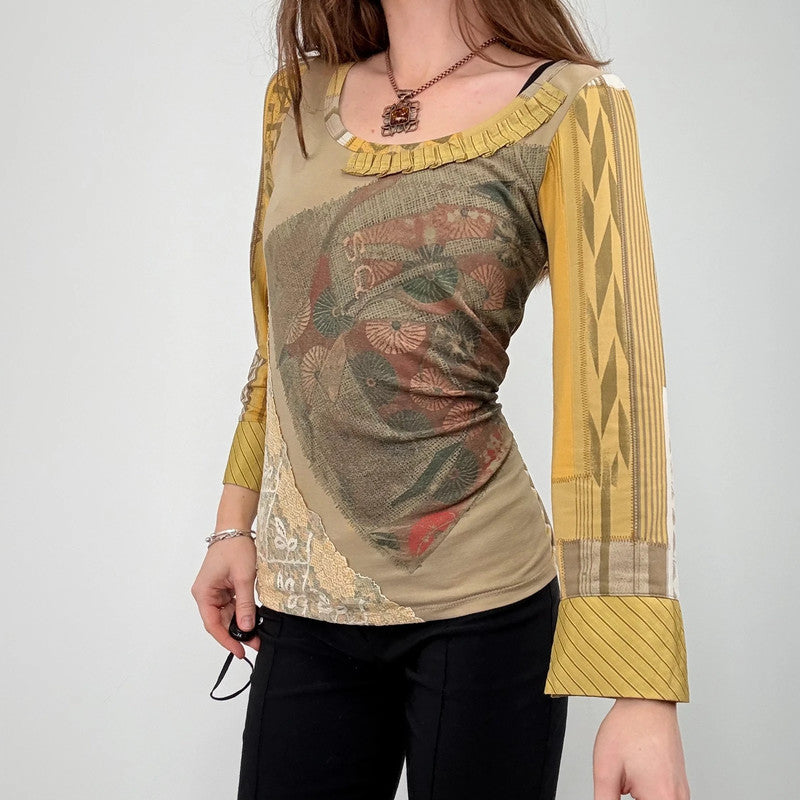 *Save the Queen* khaki lace patterned top