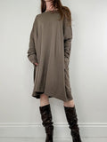 khaki batwing slouchy long sleeve dress