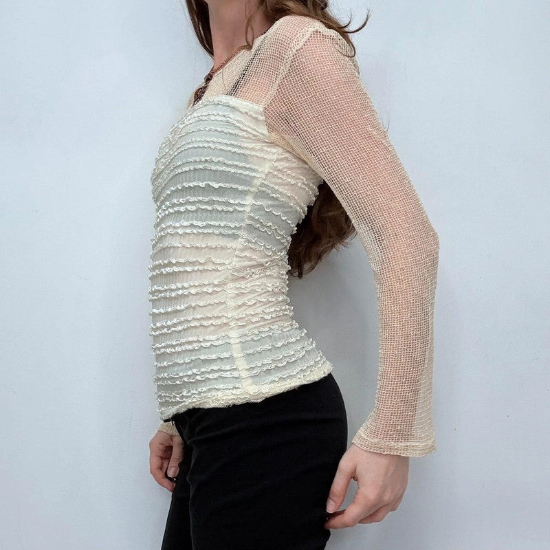 sheer crinkle ruffle t-shirt