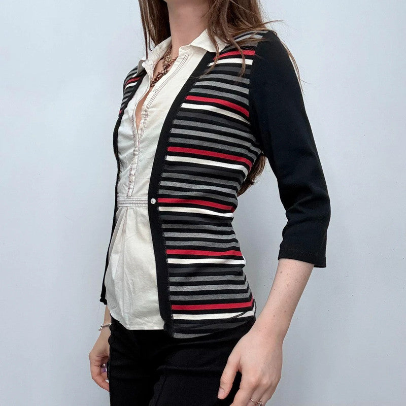 fitted striped flare shirt