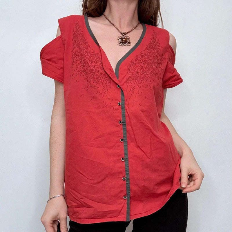 asymmetric red Cop Copine shirt