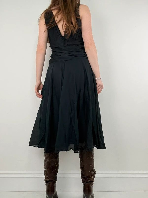 Black pleated cotton flared monsoon dress