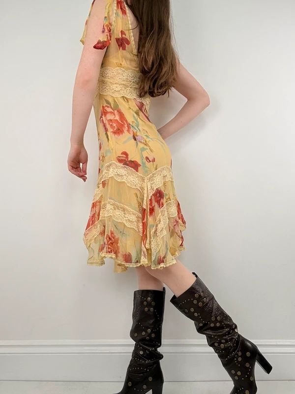 Butter yellow summer dress layered floral watercolour