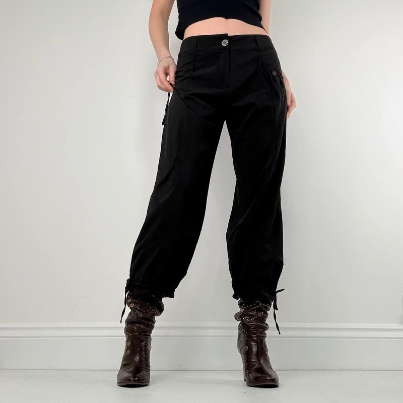 black pleated tech trousers