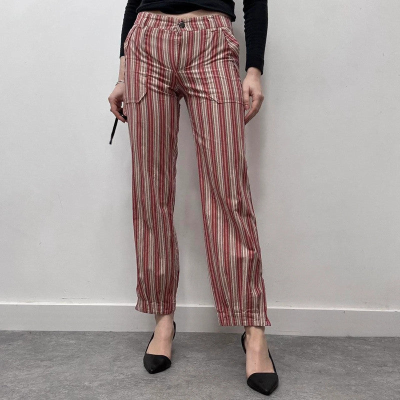 pinstripe lowrise zip flare cuff pants