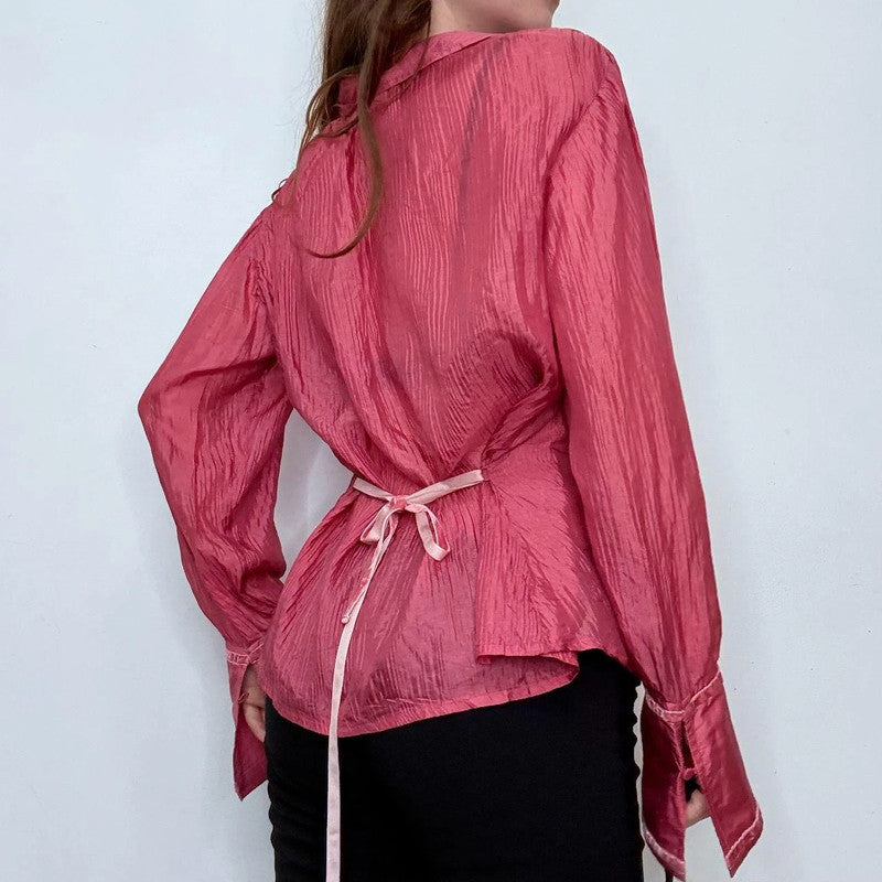 pink crinkle silk vintage cuffed shirt