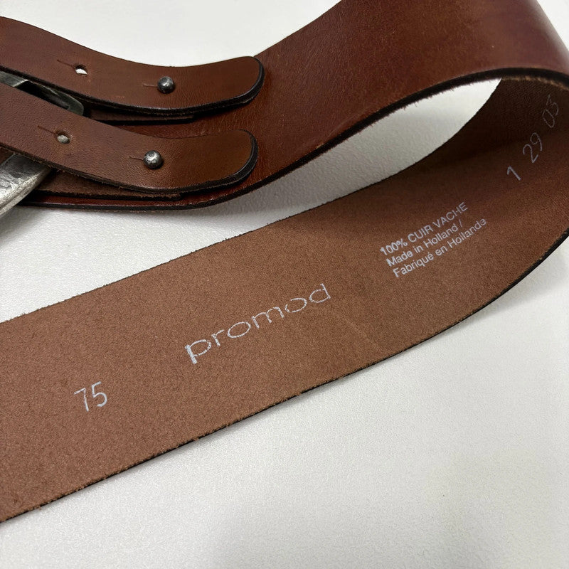 brown leather chunky buckl belt