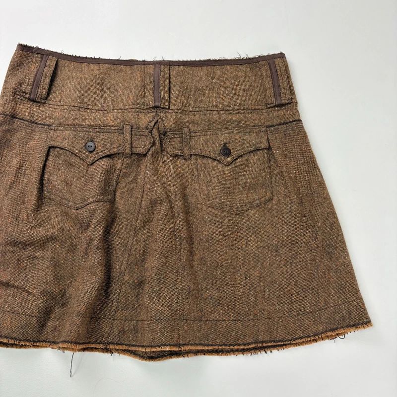 brown utility zip pleated midi skirt