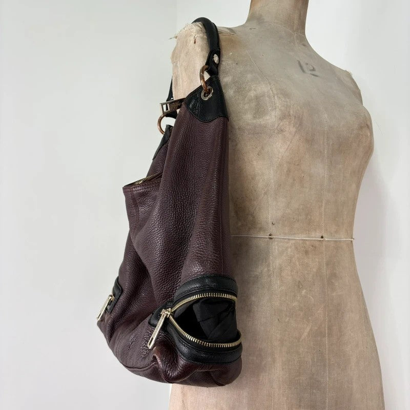 Leather slouchy zipper hobo shoulder bag