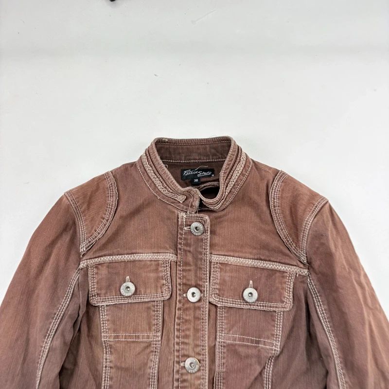 distressed brown cargo denim jacket