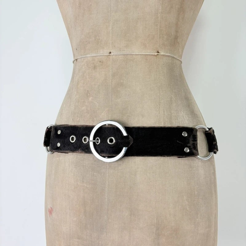 Pony hair cow hide leather chain link belt