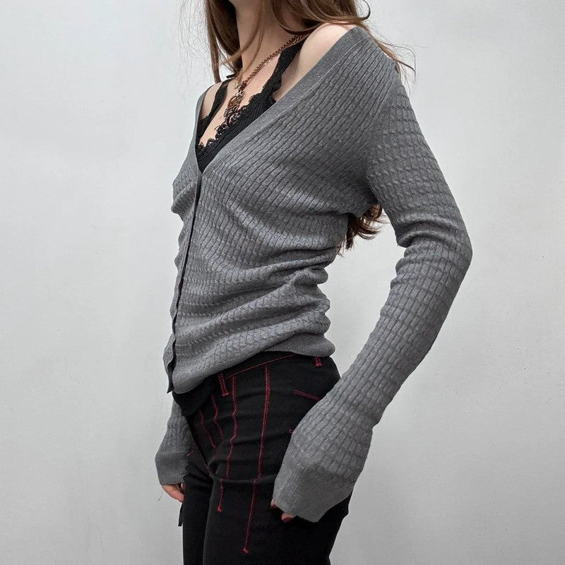 grey slouchy cable knit cardigan