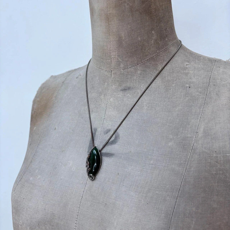green gem silver fairy necklace