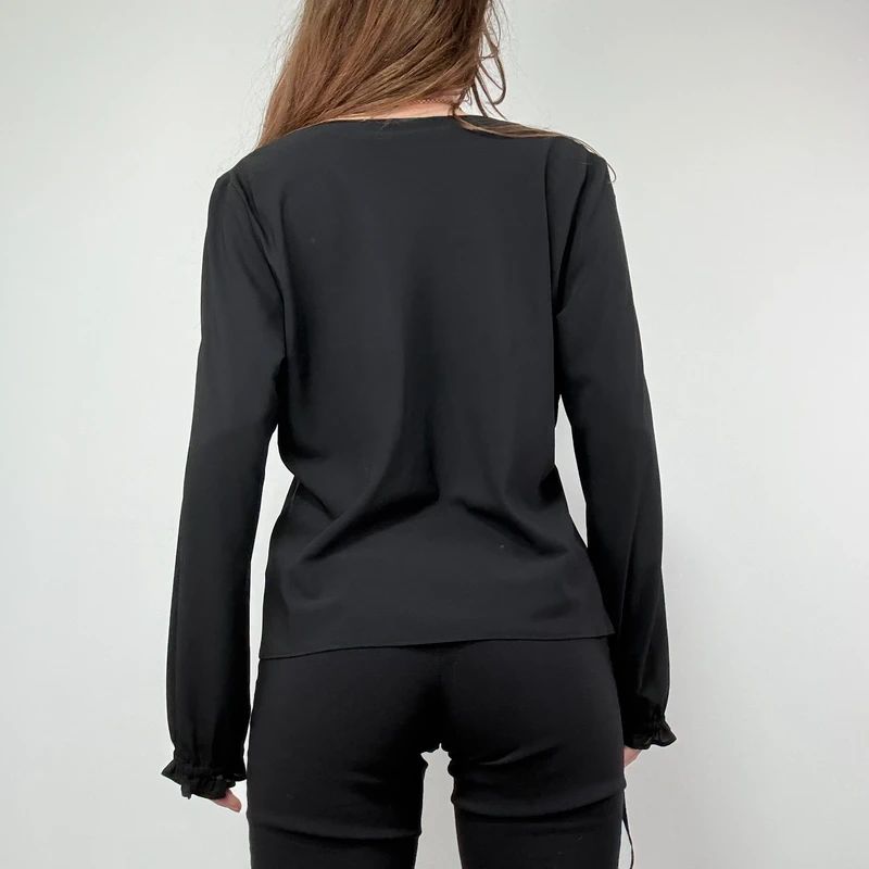 black flared floaty western boho blouse