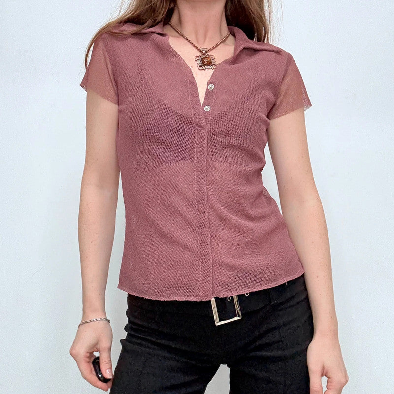 pink sheer mesh button shirt