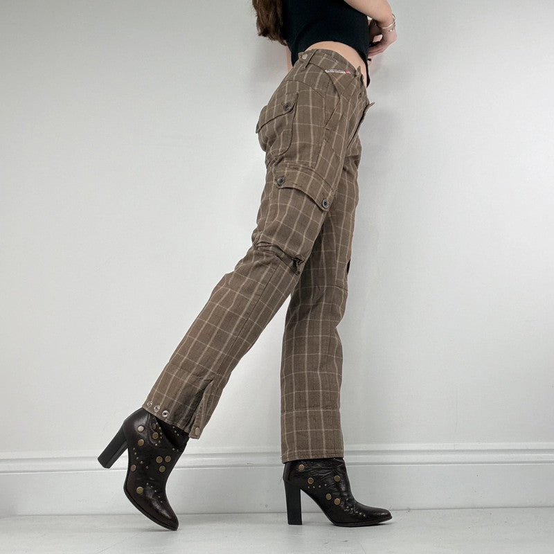 brown tartan Diesel straight leg utility trousers