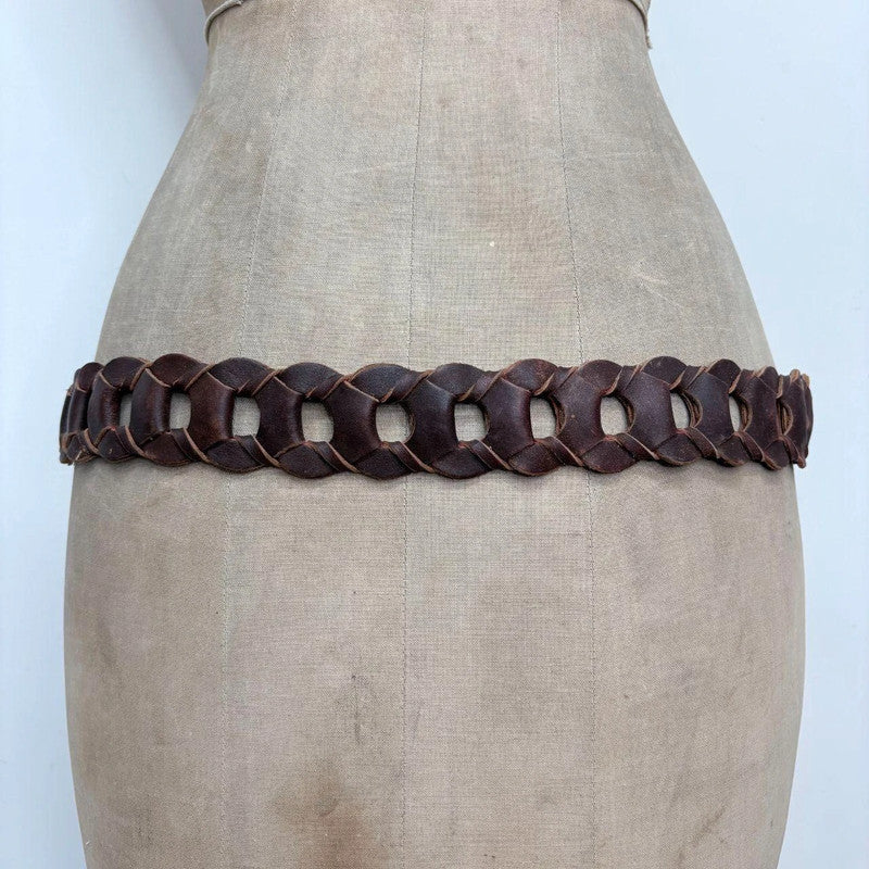 brown leather chain link belt