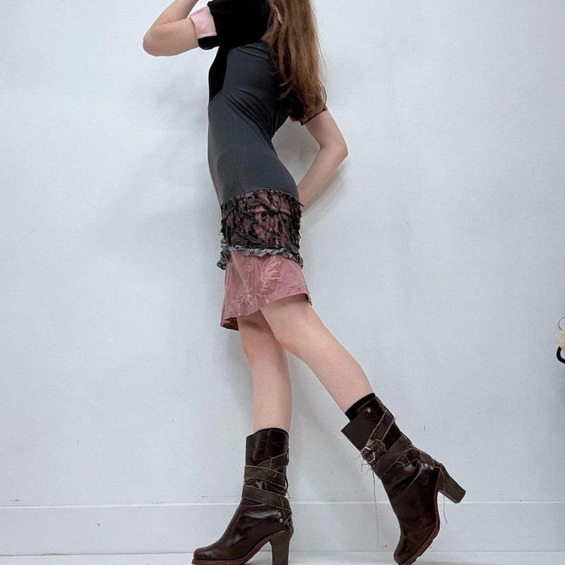 pink y2k lace jersey dress