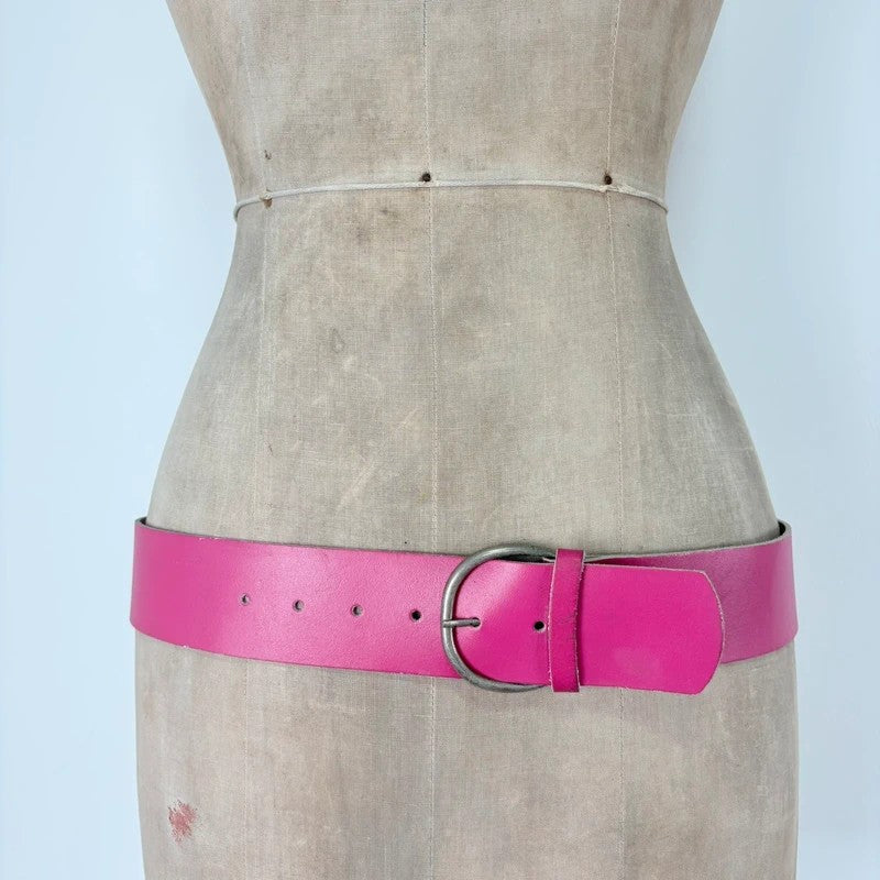 Pink leather chunky thick belt