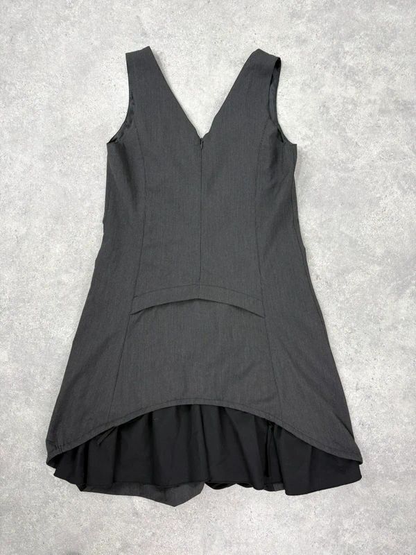 black deconstructed flared midi dress