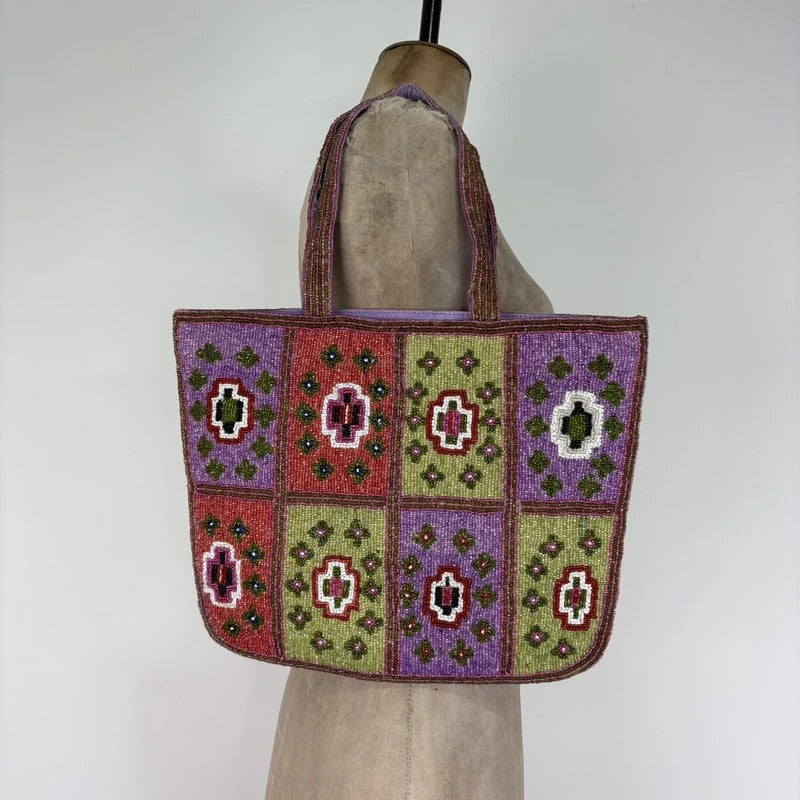 Beaded patchwork hippy boho tote handbag