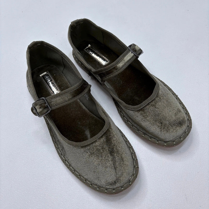 khaki velvet furlane ballerina pumps